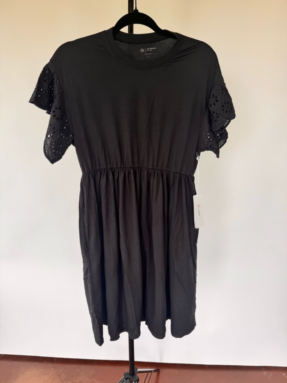 Ag Adriano Goldschmied Black Eyelet Sleeve Mini Dress